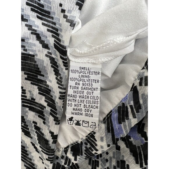 Bob Mackie Wearable Art Blouse M Blue Black Abstract Animal Print Sheer Tie Boho - Picture 7 of 13